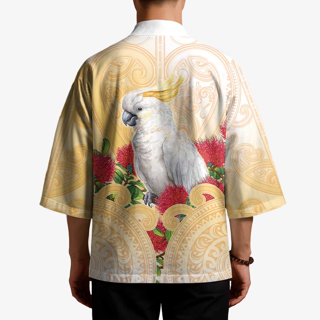 New Zealand Aotearoa Cockatoo Kimono Maori Pattern With Pohutukawa Flowers LT05 - Polynesian Pride