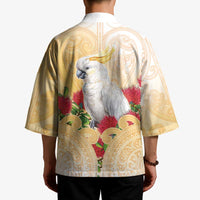 New Zealand Aotearoa Cockatoo Kimono Maori Pattern With Pohutukawa Flowers LT05 - Polynesian Pride