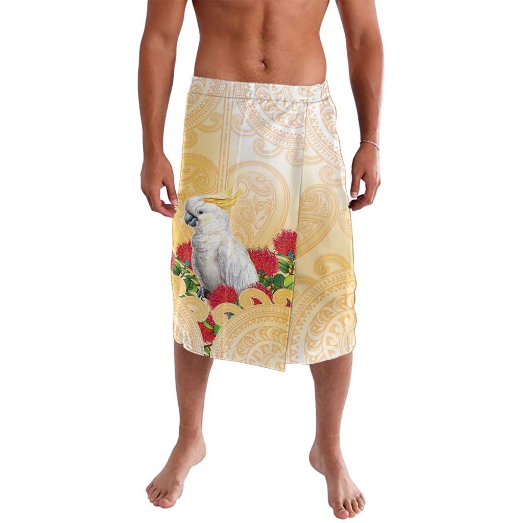 New Zealand Aotearoa Cockatoo Lavalava Maori Pattern With Pohutukawa Flowers LT05 Beige - Polynesian Pride