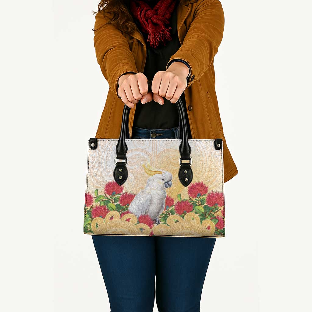 New Zealand Aotearoa Cockatoo Leather Bag Maori Pattern With Pohutukawa Flowers LT05 - Polynesian Pride