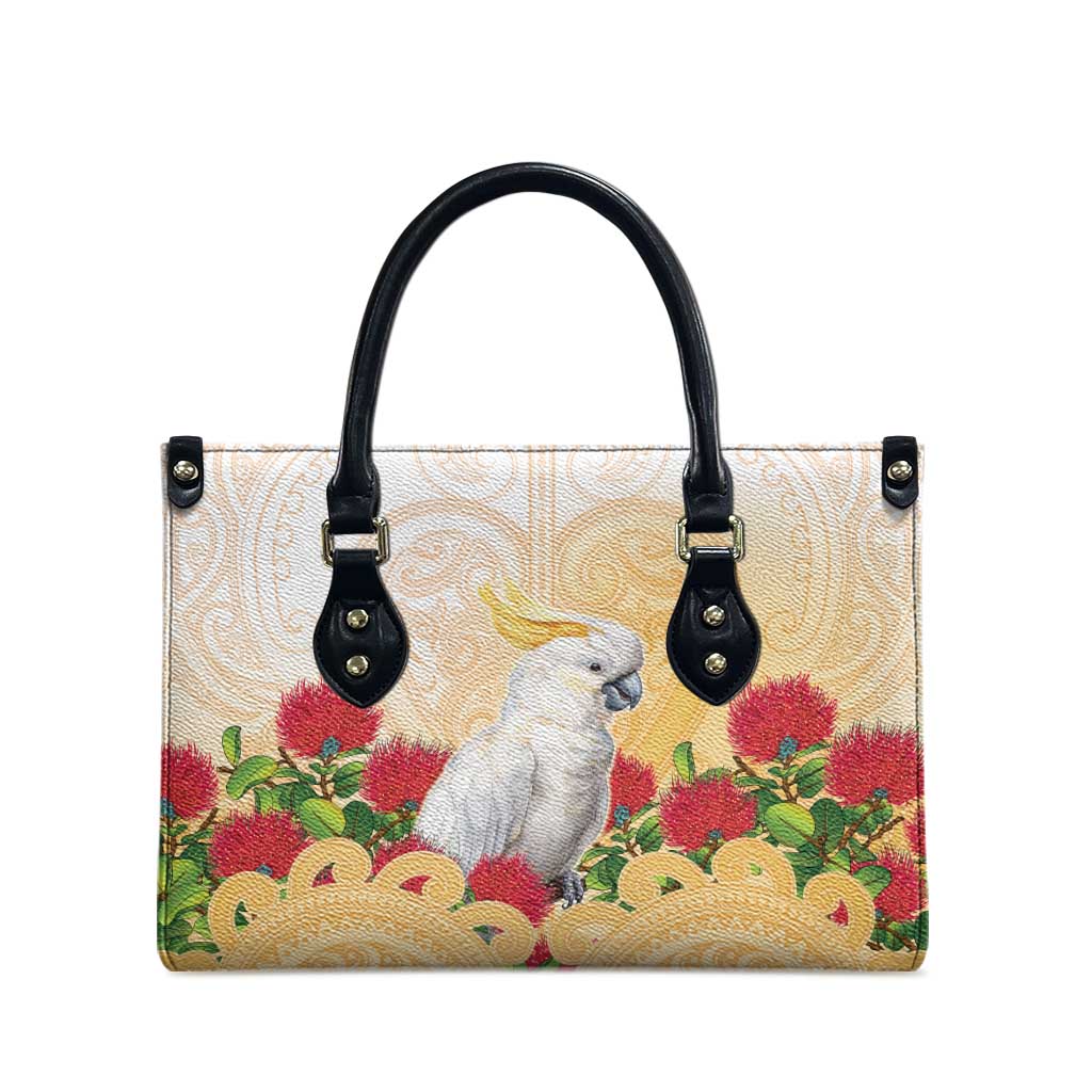 New Zealand Aotearoa Cockatoo Leather Bag Maori Pattern With Pohutukawa Flowers LT05 - Polynesian Pride