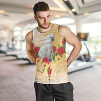 New Zealand Aotearoa Cockatoo Men Tank Top Maori Pattern With Pohutukawa Flowers LT05 Beige - Polynesian Pride