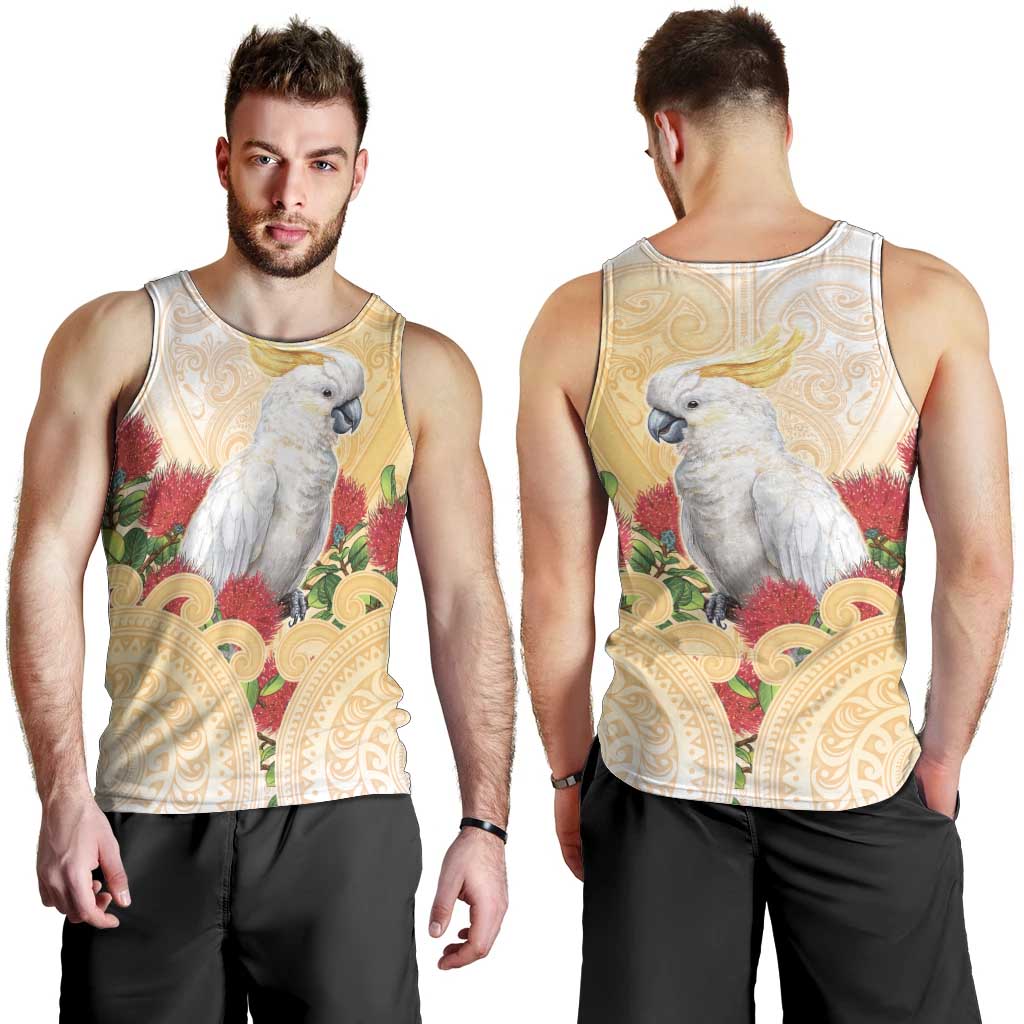 New Zealand Aotearoa Cockatoo Men Tank Top Maori Pattern With Pohutukawa Flowers LT05 - Polynesian Pride
