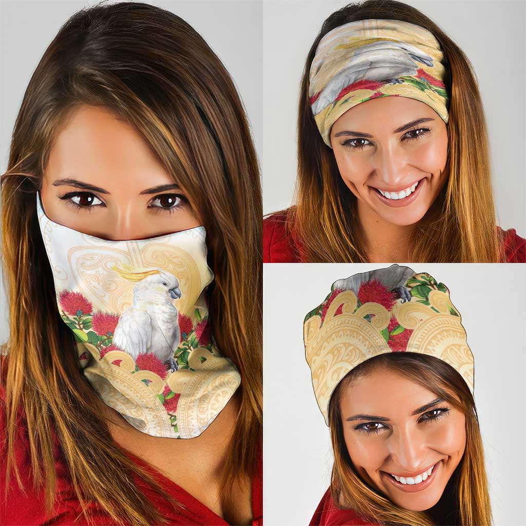 New Zealand Aotearoa Cockatoo Neck Gaiter Maori Pattern With Pohutukawa Flowers LT05 - Polynesian Pride