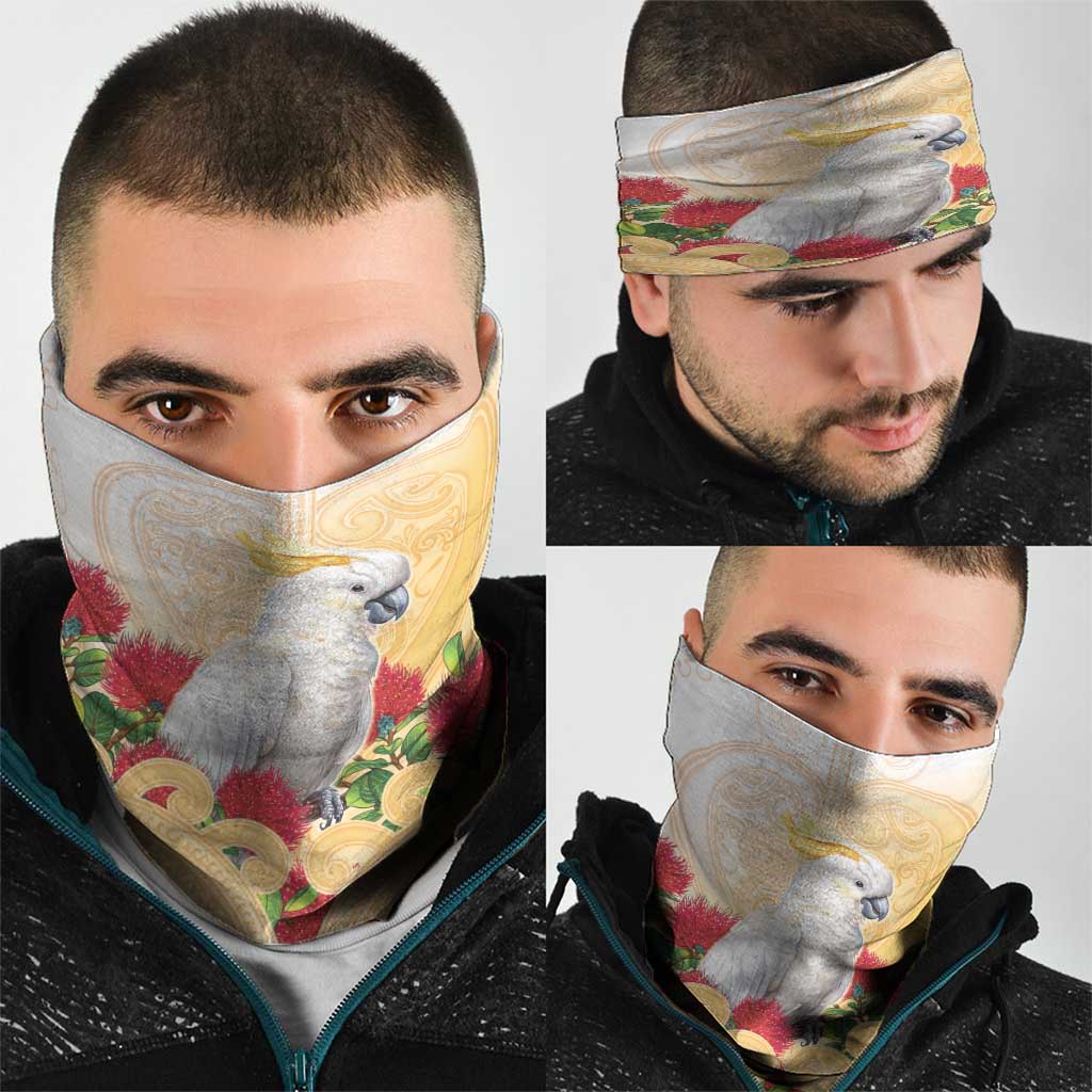 New Zealand Aotearoa Cockatoo Neck Gaiter Maori Pattern With Pohutukawa Flowers LT05 - Polynesian Pride