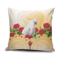 New Zealand Aotearoa Cockatoo Pillow Cover Maori Pattern With Pohutukawa Flowers LT05 Beige - Polynesian Pride