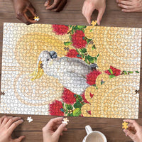 New Zealand Aotearoa Cockatoo Puzzle Maori Pattern With Pohutukawa Flowers LT05 - Polynesian Pride