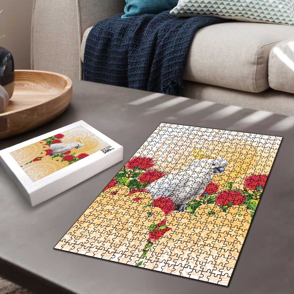 New Zealand Aotearoa Cockatoo Puzzle Maori Pattern With Pohutukawa Flowers LT05 - Polynesian Pride