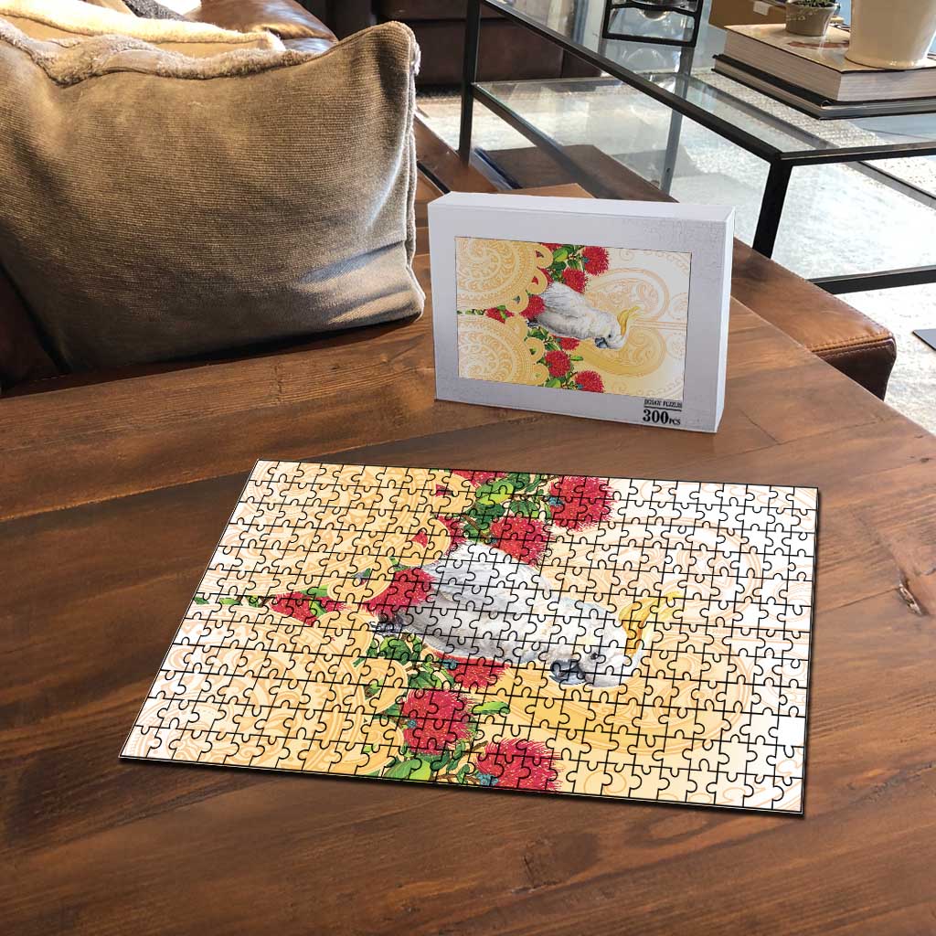 New Zealand Aotearoa Cockatoo Puzzle Maori Pattern With Pohutukawa Flowers LT05 - Polynesian Pride