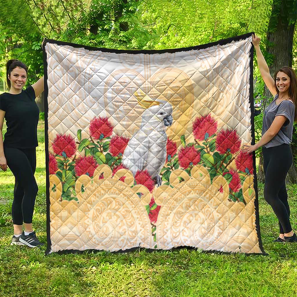 New Zealand Aotearoa Cockatoo Quilt Maori Pattern With Pohutukawa Flowers