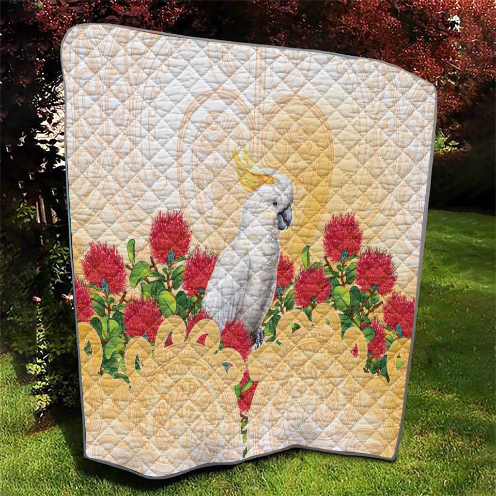 New Zealand Aotearoa Cockatoo Quilt Maori Pattern With Pohutukawa Flowers
