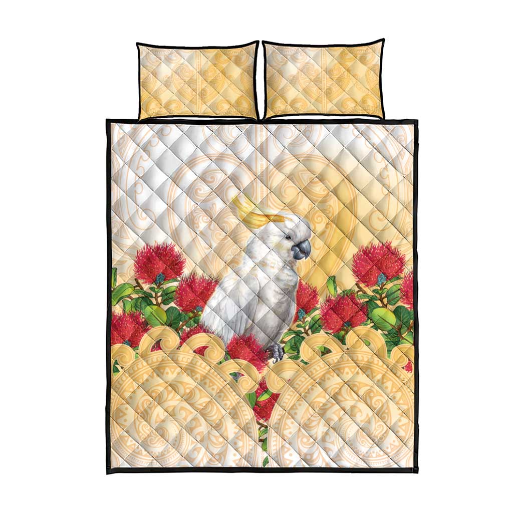 New Zealand Aotearoa Cockatoo Quilt Bed Set Maori Pattern With Pohutukawa Flowers LT05 - Polynesian Pride
