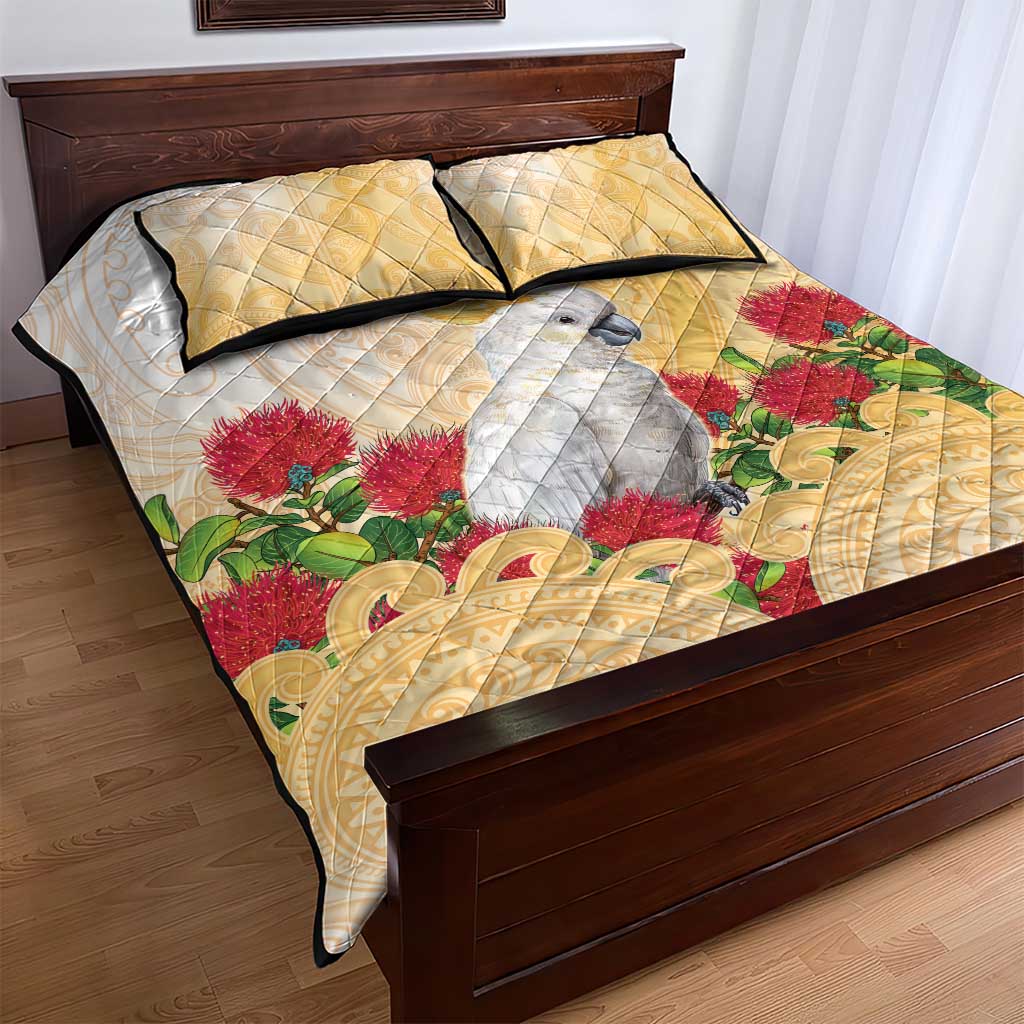 New Zealand Aotearoa Cockatoo Quilt Bed Set Maori Pattern With Pohutukawa Flowers LT05 - Polynesian Pride