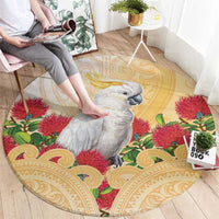 New Zealand Aotearoa Cockatoo Round Carpet Maori Pattern With Pohutukawa Flowers LT05 - Polynesian Pride