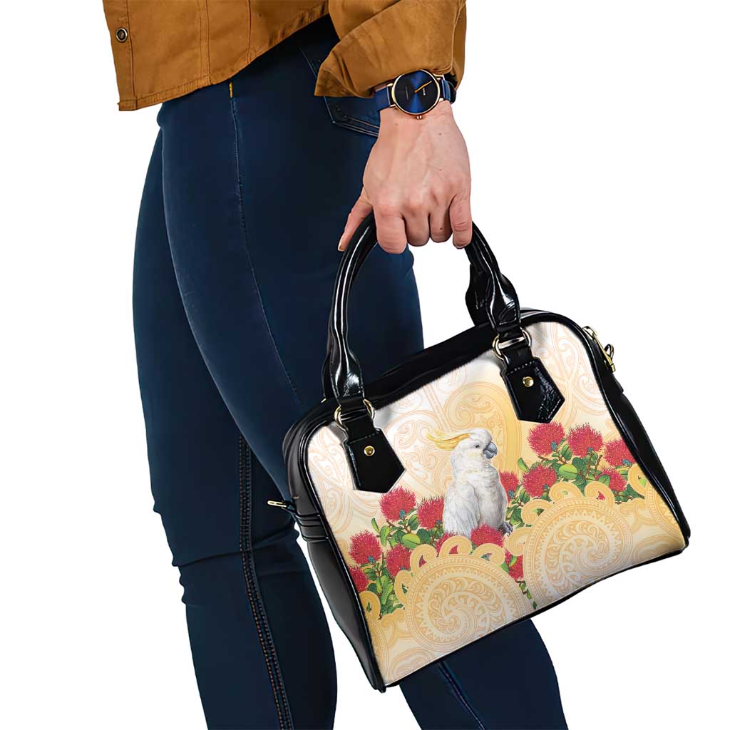 New Zealand Aotearoa Cockatoo Shoulder Handbag Maori Pattern With Pohutukawa Flowers LT05 - Polynesian Pride