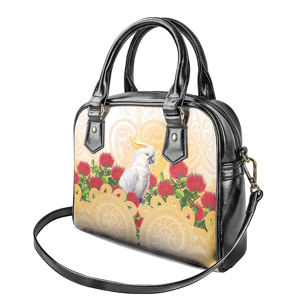 New Zealand Aotearoa Cockatoo Shoulder Handbag Maori Pattern With Pohutukawa Flowers LT05 - Polynesian Pride