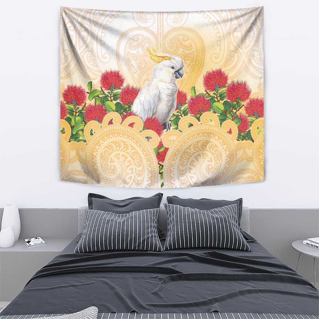 New Zealand Aotearoa Cockatoo Tapestry Maori Pattern With Pohutukawa Flowers LT05 - Polynesian Pride