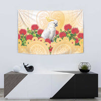 New Zealand Aotearoa Cockatoo Tapestry Maori Pattern With Pohutukawa Flowers LT05 - Polynesian Pride