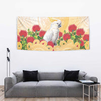 New Zealand Aotearoa Cockatoo Tapestry Maori Pattern With Pohutukawa Flowers LT05 - Polynesian Pride