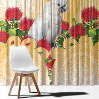 New Zealand Aotearoa Cockatoo Window Curtain Maori Pattern With Pohutukawa Flowers LT05 - Polynesian Pride