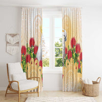 New Zealand Aotearoa Cockatoo Window Curtain Maori Pattern With Pohutukawa Flowers LT05 - Polynesian Pride