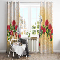 New Zealand Aotearoa Cockatoo Window Curtain Maori Pattern With Pohutukawa Flowers LT05 - Polynesian Pride