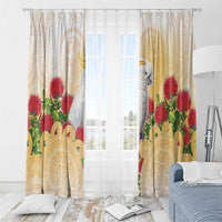 New Zealand Aotearoa Cockatoo Window Curtain Maori Pattern With Pohutukawa Flowers LT05 - Polynesian Pride