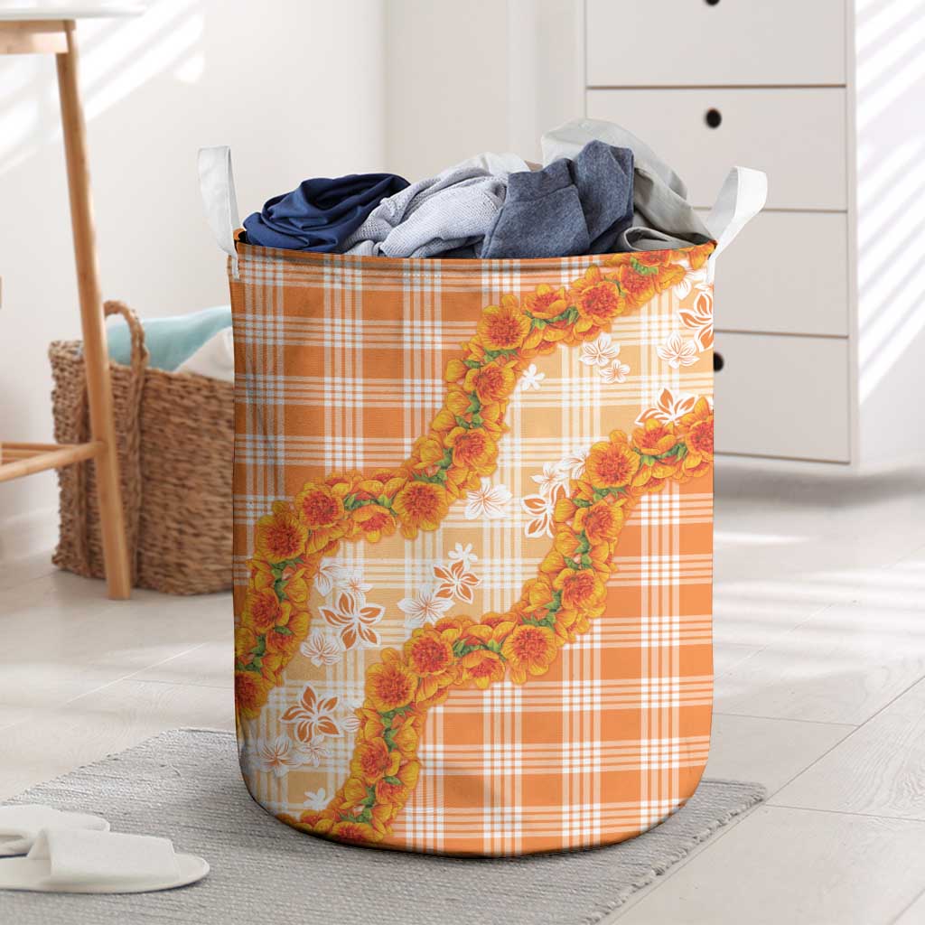 Orange Hawaii Palaka Laundry Basket Hawaiian Ilima Lei LT05 Orange - Polynesian Pride