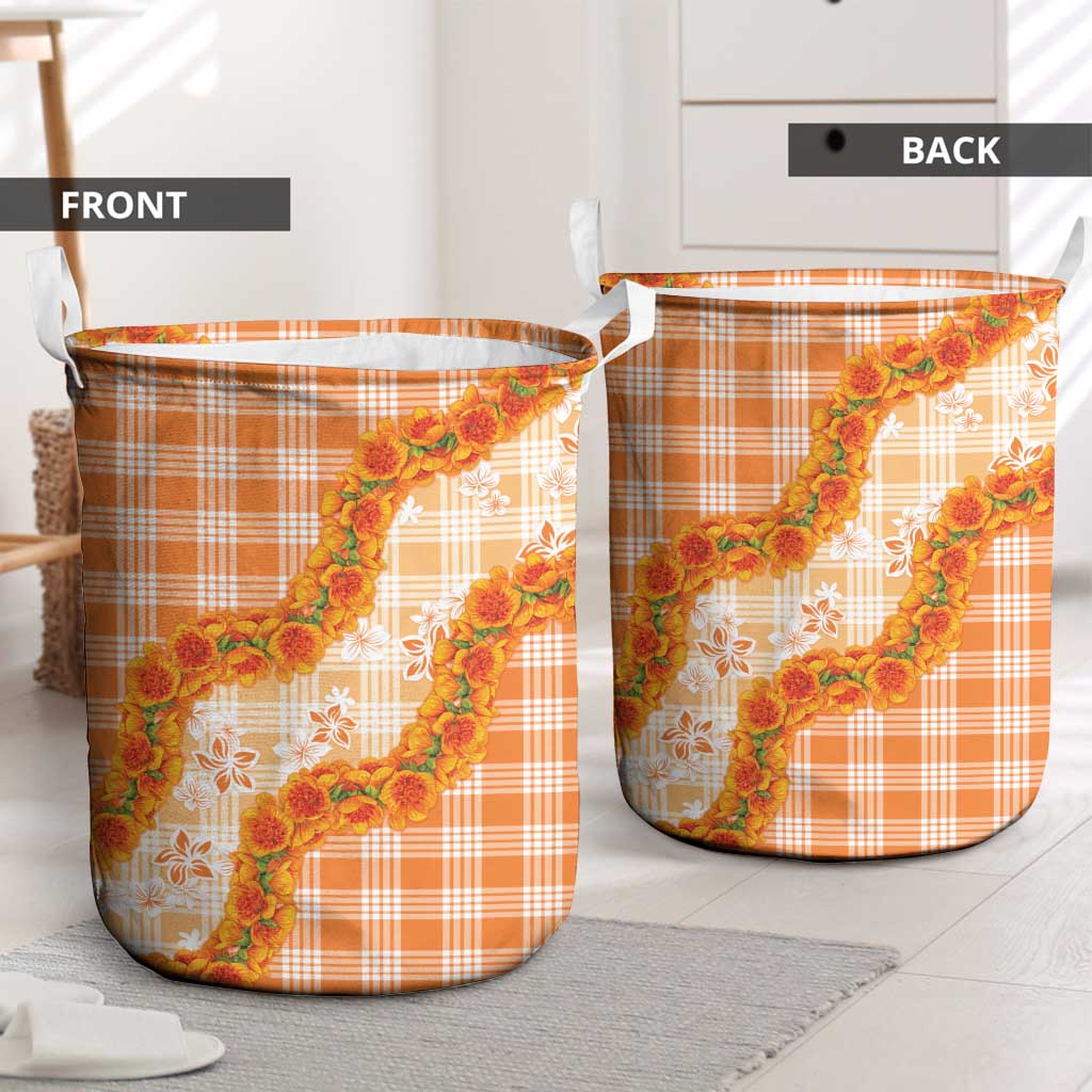 Orange Hawaii Palaka Laundry Basket Hawaiian Ilima Lei LT05 - Polynesian Pride