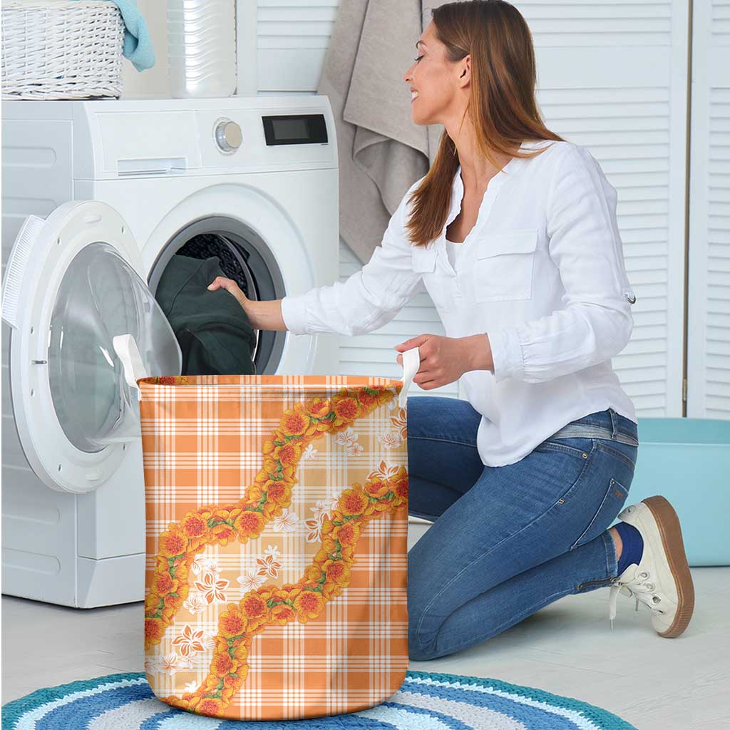 Orange Hawaii Palaka Laundry Basket Hawaiian Ilima Lei LT05 - Polynesian Pride