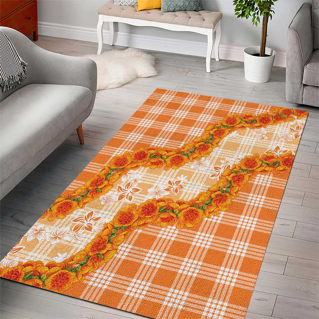 Orange Hawaii Palaka Area Rug Hawaiian Ilima Lei