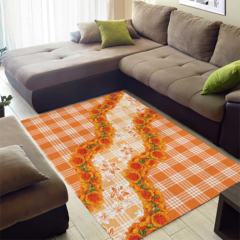 Orange Hawaii Palaka Area Rug Hawaiian Ilima Lei