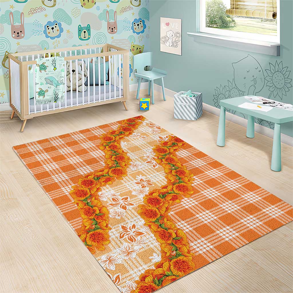 Orange Hawaii Palaka Area Rug Hawaiian Ilima Lei