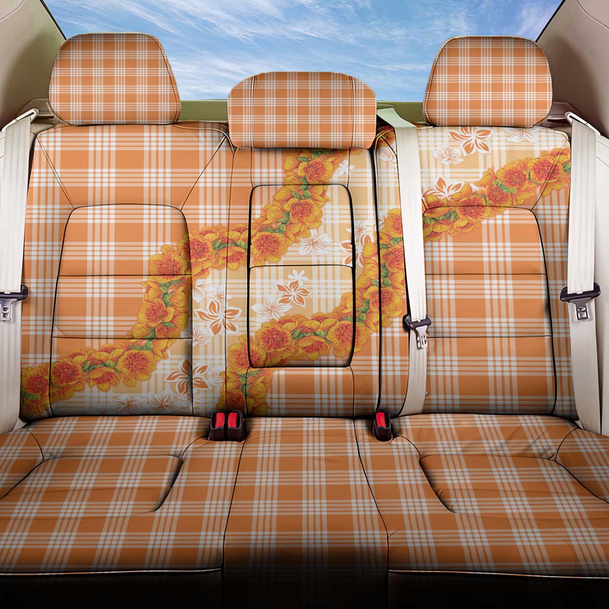 Orange Hawaii Palaka Back Car Seat Cover Hawaiian Ilima Lei LT05 One Size Orange - Polynesian Pride