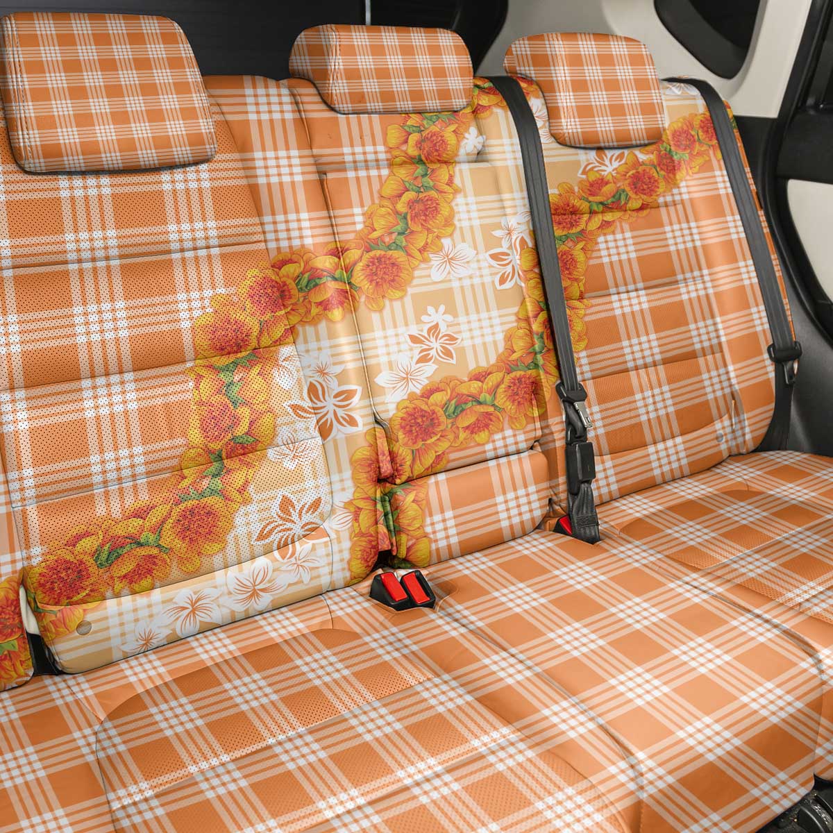 Orange Hawaii Palaka Back Car Seat Cover Hawaiian Ilima Lei LT05 - Polynesian Pride