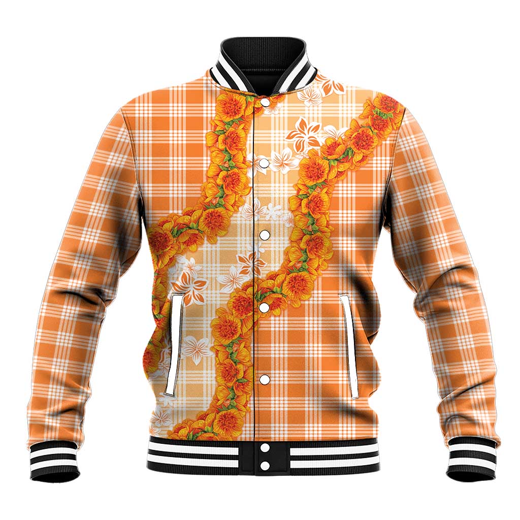 Orange Hawaii Palaka Baseball Jacket Hawaiian Ilima Lei