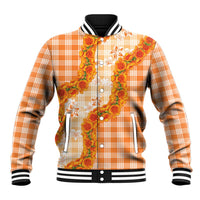 Orange Hawaii Palaka Baseball Jacket Hawaiian Ilima Lei