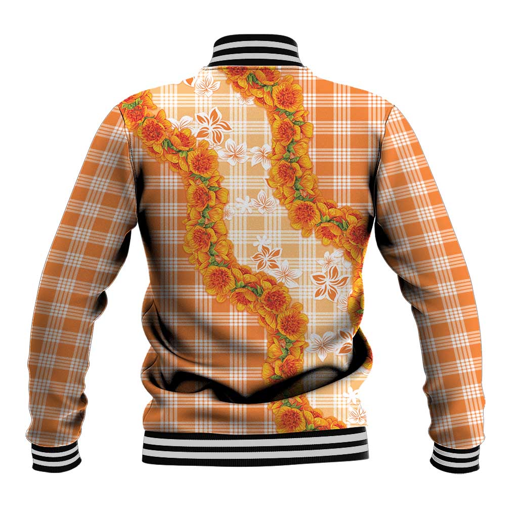 Orange Hawaii Palaka Baseball Jacket Hawaiian Ilima Lei