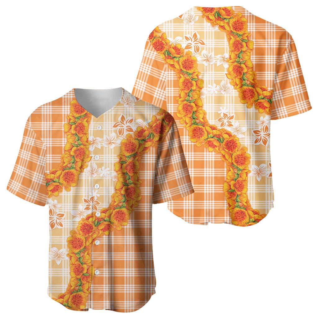 Orange Hawaii Palaka Baseball Jersey Hawaiian Ilima Lei LT05 - Polynesian Pride