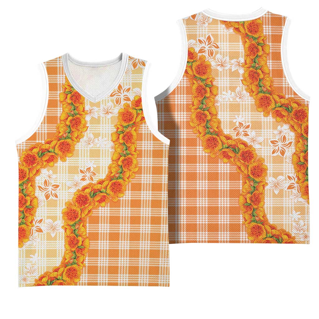 Orange Hawaii Palaka Basketball Jersey Hawaiian Ilima Lei LT05 - Polynesian Pride