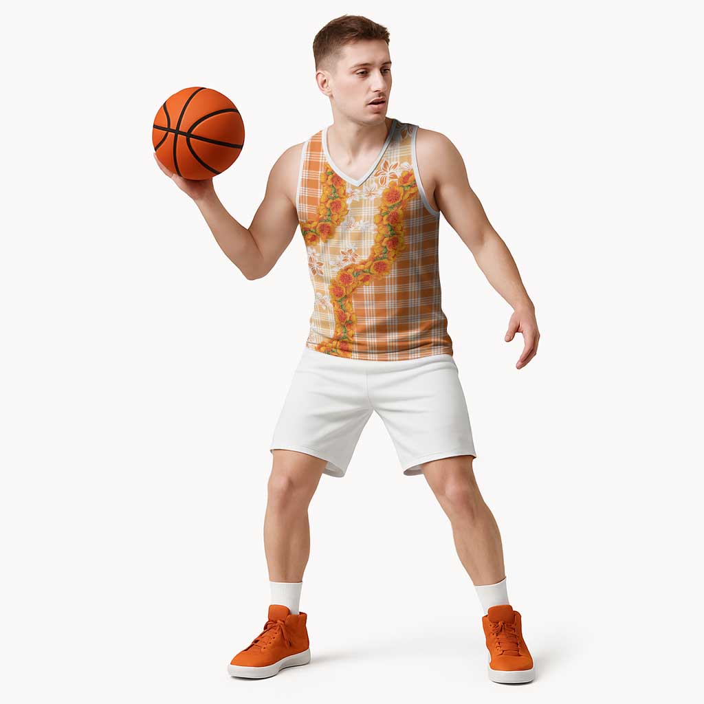 Orange Hawaii Palaka Basketball Jersey Hawaiian Ilima Lei LT05 - Polynesian Pride