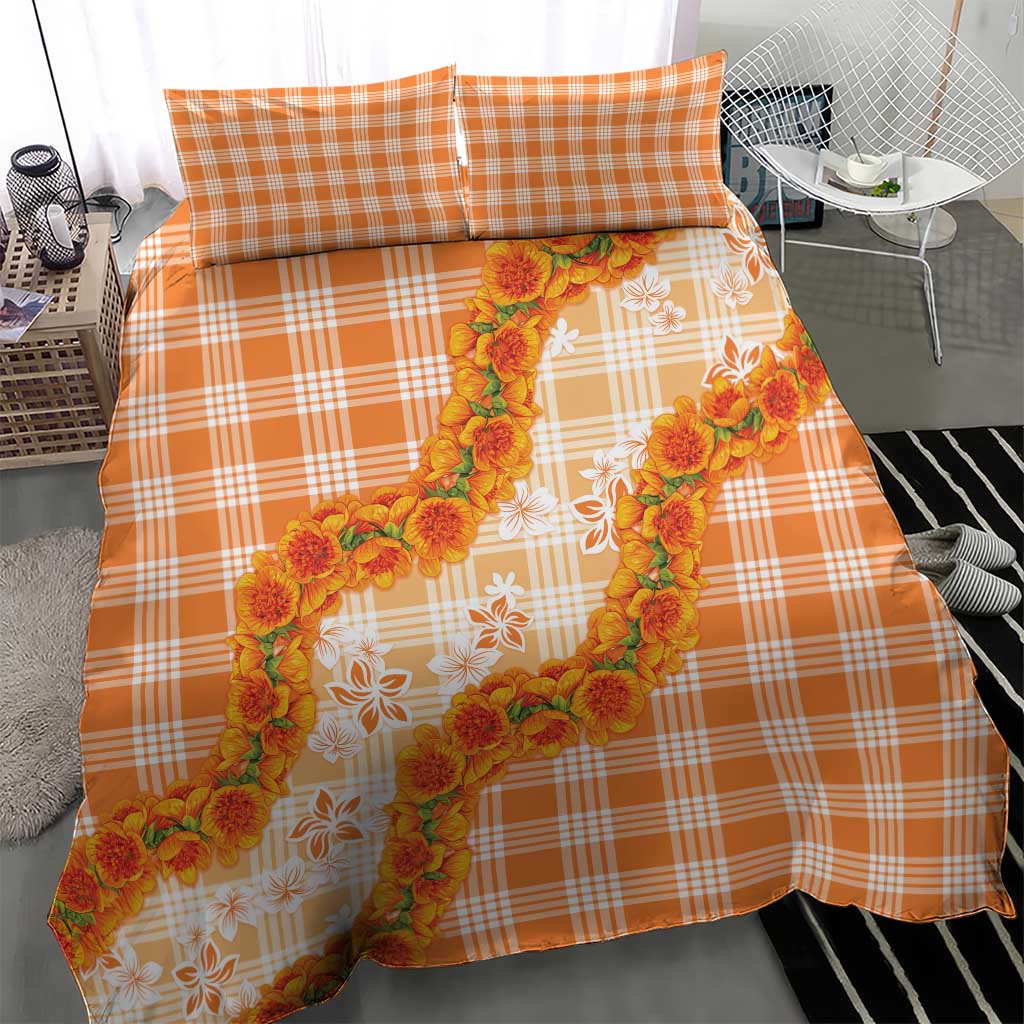 Orange Hawaii Palaka Bedding Set Hawaiian Ilima Lei LT05 - Polynesian Pride