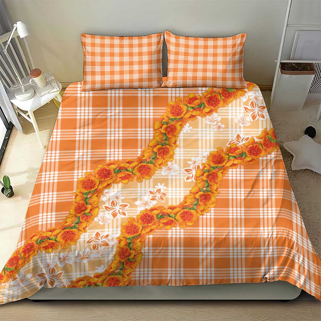 Orange Hawaii Palaka Bedding Set Hawaiian Ilima Lei LT05 - Polynesian Pride