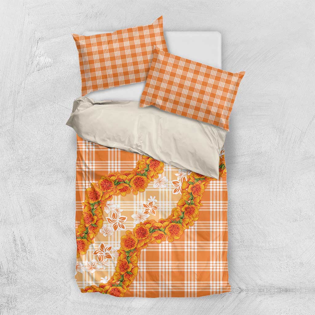 Orange Hawaii Palaka Bedding Set Hawaiian Ilima Lei LT05 US Twin 172cm x 218cm Orange - Polynesian Pride