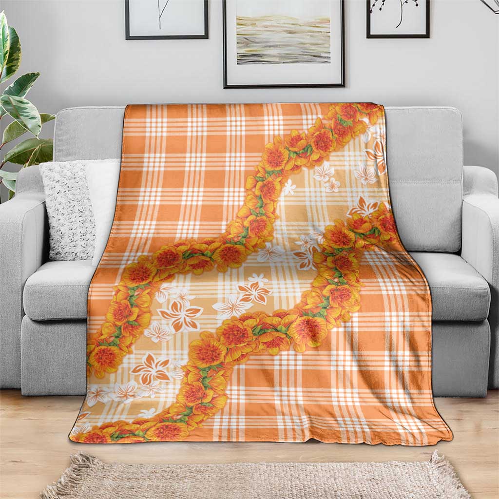 Orange Hawaii Palaka Blanket Hawaiian Ilima Lei LT05 - Polynesian Pride