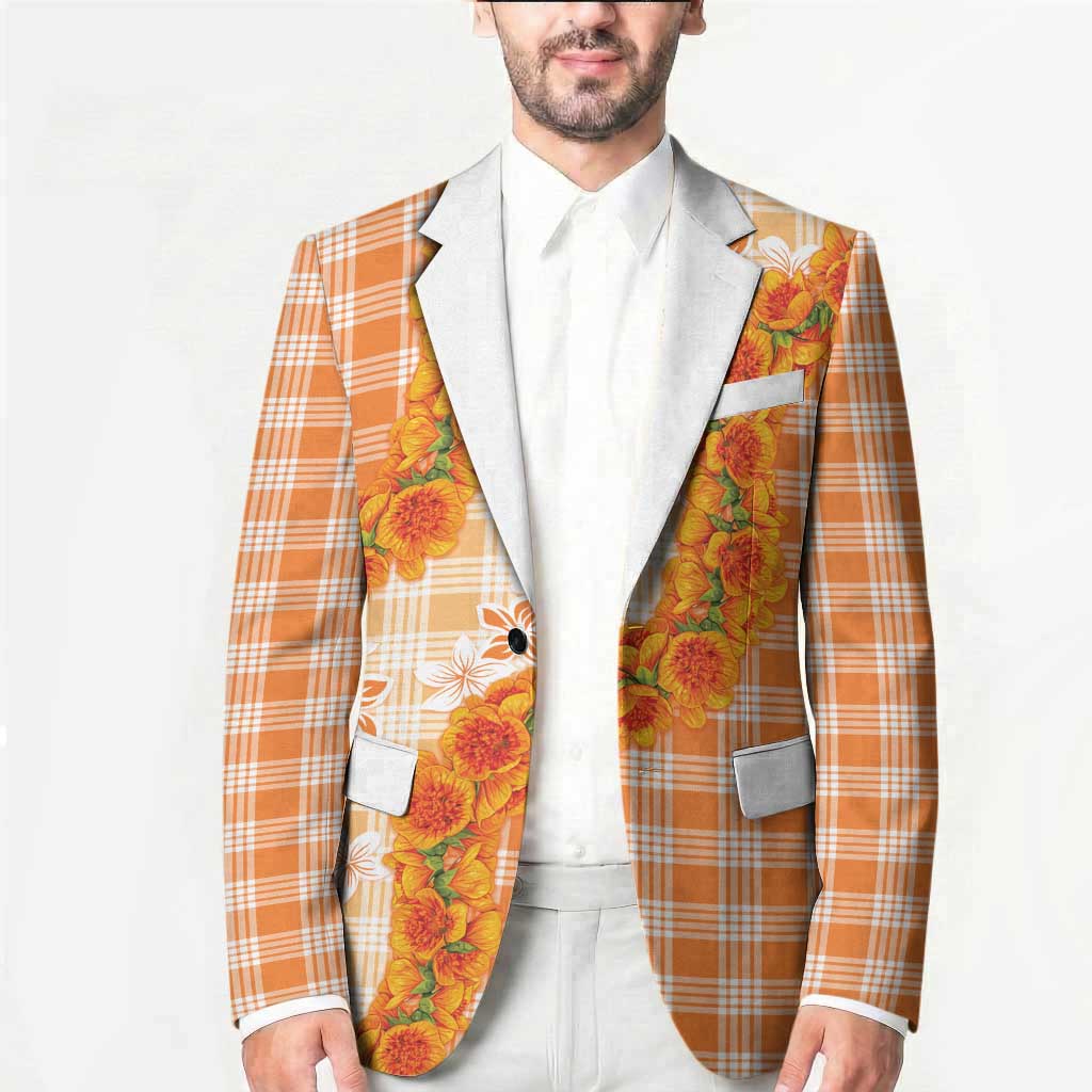 Orange Hawaii Palaka Blazer Hawaiian Ilima Lei LT05 - Polynesian Pride