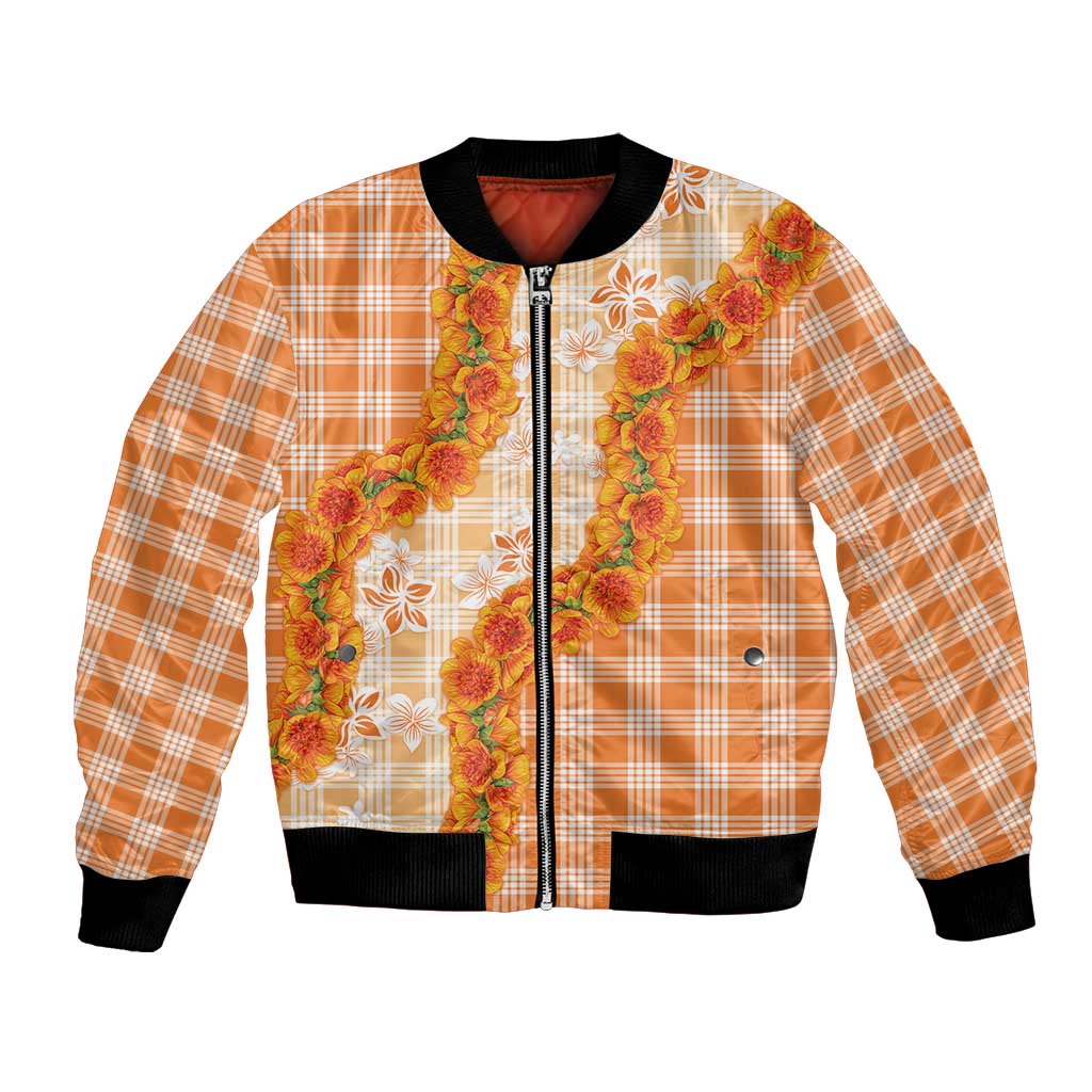 Orange Hawaii Palaka Bomber Jacket Hawaiian Ilima Lei LT05 Unisex Orange - Polynesian Pride