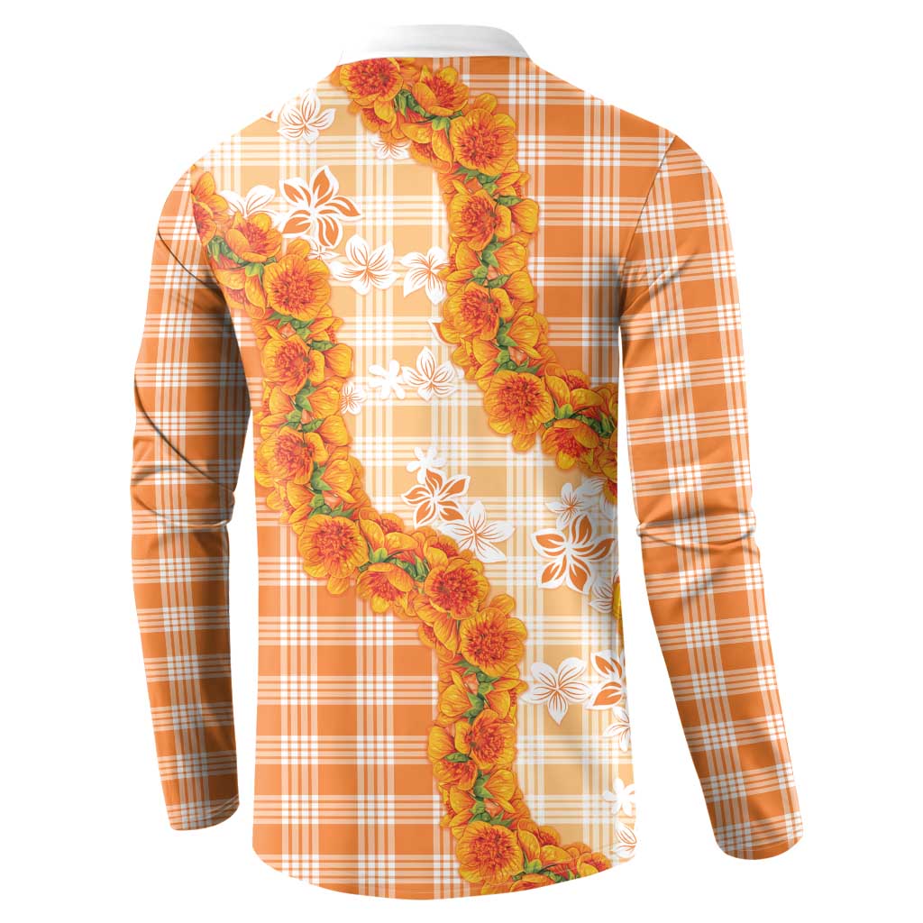Orange Hawaii Palaka Button Sweatshirt Hawaiian Ilima Lei LT05 - Polynesian Pride