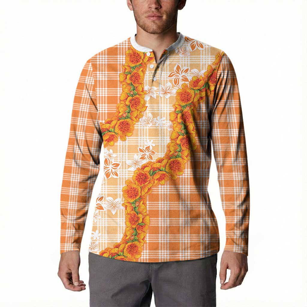 Orange Hawaii Palaka Button Sweatshirt Hawaiian Ilima Lei LT05 - Polynesian Pride
