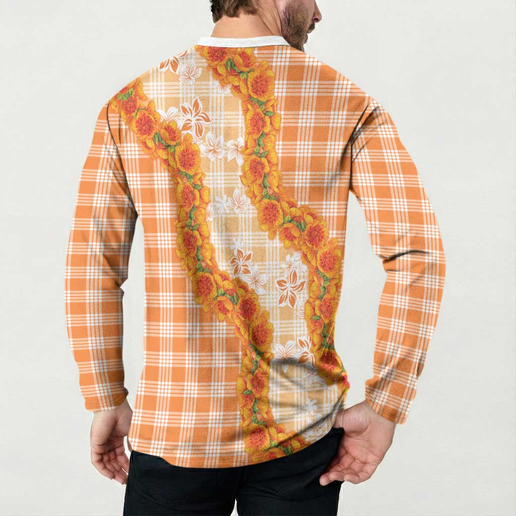 Orange Hawaii Palaka Button Sweatshirt Hawaiian Ilima Lei LT05 - Polynesian Pride